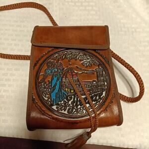 Vintage Firenze Bag w/Tassle, Made In Italy, Tooled Leather Shoulder Strap Purse